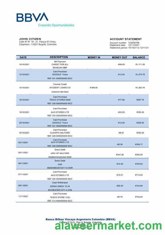 Colombia BBVA bank staement